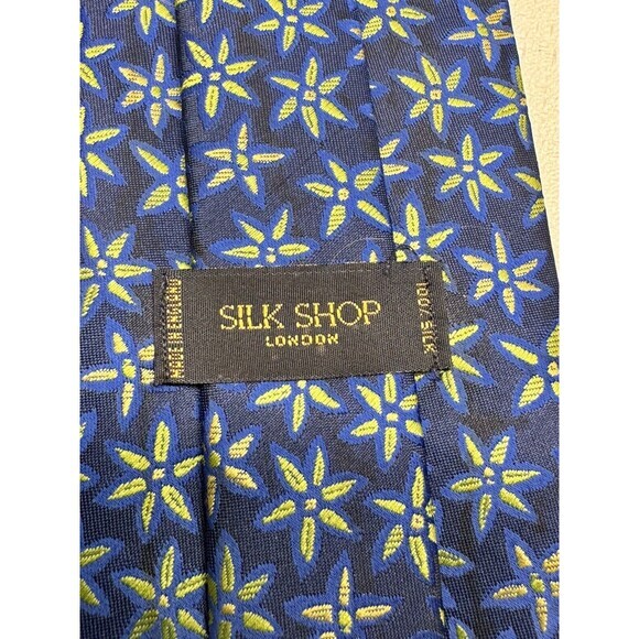 Silk Shop London Designer Blue Floral Silk Neck Tie - Picture 2 of 4